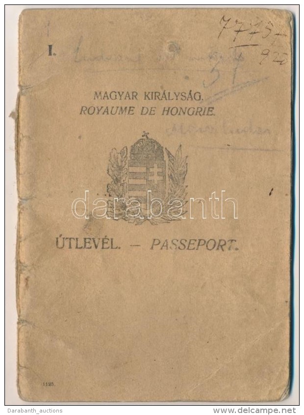 1923 Bp., A Magyar Királyság által Kiállított útlevél,... - Non Classificati