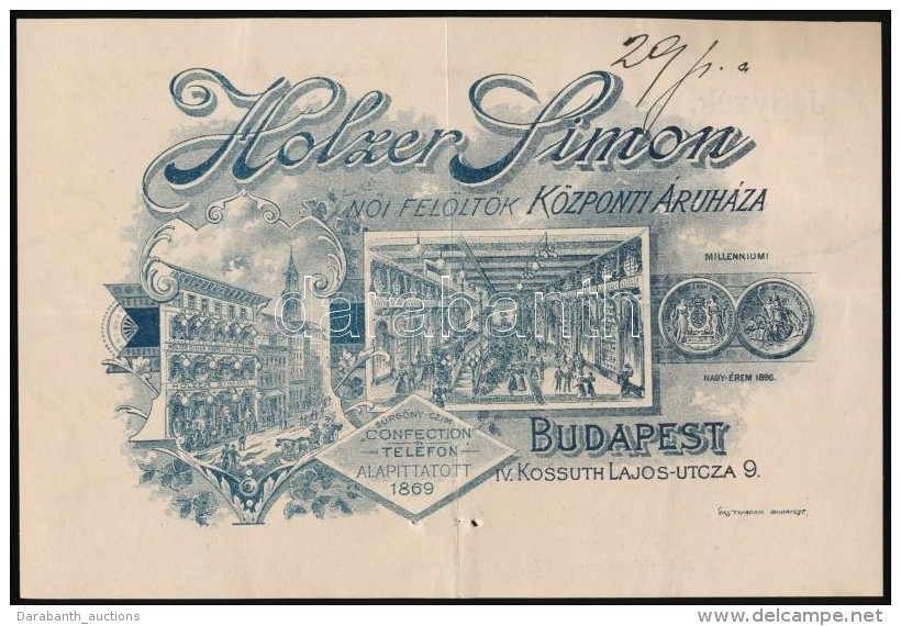 1898 Budapest, Kossuth Lajos Utca 9. Holzer Simon NÅ‘i FelöltÅ‘k Központi áruházának... - Non Classificati