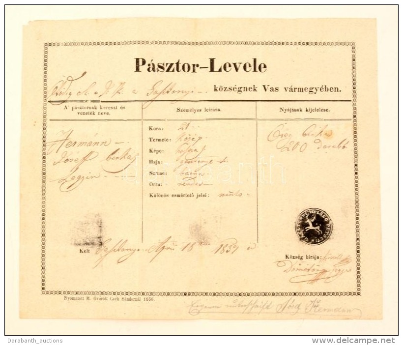 1837 Gasztony, Pásztorlevél, Községi BélyegzÅ‘jével - Non Classificati