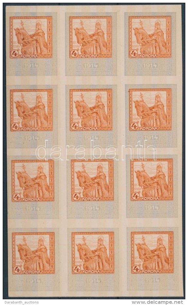 1914 4K Okmánybélyeg Próbanyomat Karton Papíron, 12-es Tömb / 4K Fiscal Stamp... - Zonder Classificatie