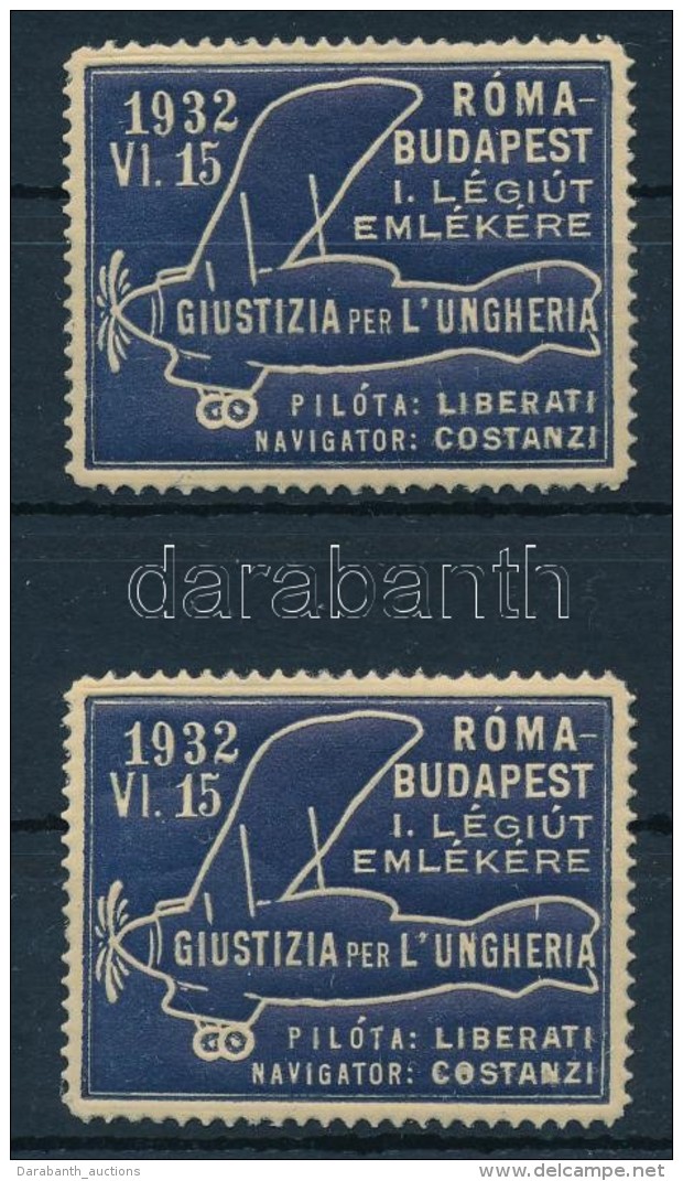 1932 Róma - Budapest I. Légiút Emlékére 2 Db Levélzáró - Zonder Classificatie