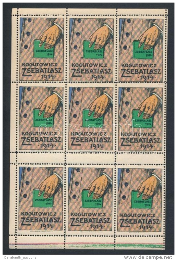 1914 Kogutowicz Zsebatlasz 3 X 3-as Levélzáró Kisív (zöld) - Unclassified
