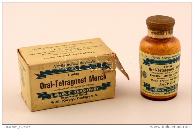 Oral-Tetragnost Merck Gyógyszeres Doboz Tartalommal, 8&times;4,5&times;4,5 Cm - Andere & Zonder Classificatie