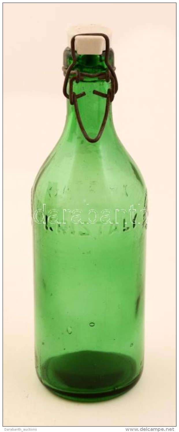 'Kristály' Zöld Csatos üveg, Kupakján Kis Lepattanással, M: 23 Cm - Glas & Kristal