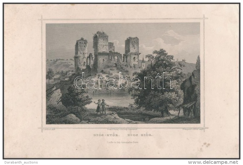 Cca 1840 Ludwig Rohbock (1820-1883): DiósgyÅ‘r Vára Acélmetszet / Steel-engraving Page Size:... - Prenten & Gravure