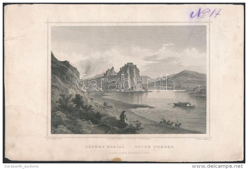 Cca 1840 Ludwig Rohbock (1820-1883): Dévény Romjai Acélmetszet / Theben Steel-engraving Page... - Prenten & Gravure