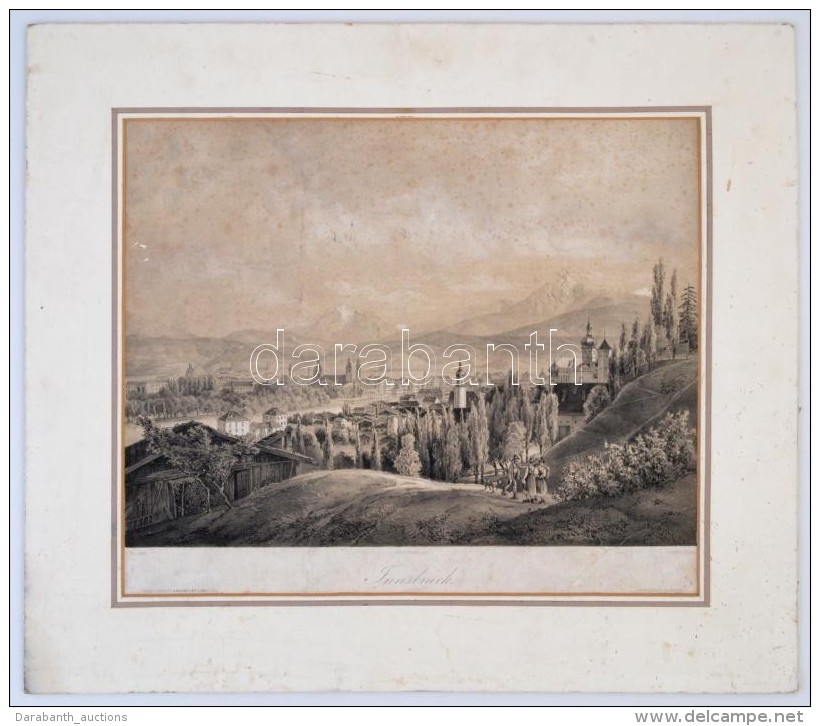 1852 Innsbruck NagyméretÅ± KÅ‘nyomat  / Innsbruck Large Lithography (Alex Kaiser) 42x37 Cm In Paspartu - Prenten & Gravure