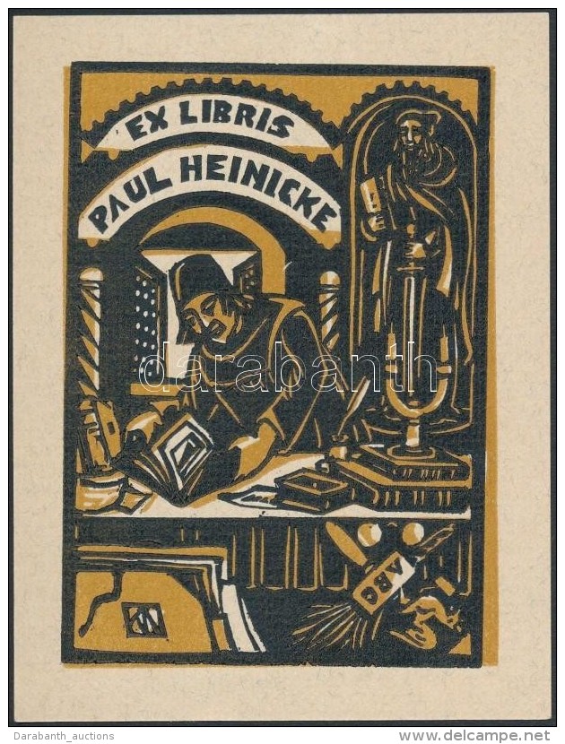 Karel Nemec (1879-1960) Ex Libris Paul Heinicke. Fametszet, Papír, Jelzett A Dúcon, 10&times;7 Cm - Andere & Zonder Classificatie