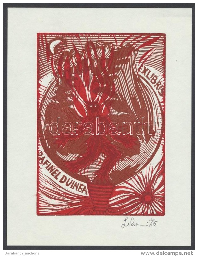 Leboroni, Maria Elisa (?- ): Ex Libris Dafinel Duinea (1921-1998), Fametszet, Papír, Jelzett, 13&times;10 Cm - Andere & Zonder Classificatie