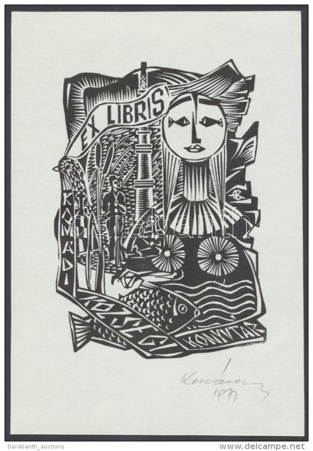 Kovács Csilla(?-?) : Ex Libris, Linó, Papír, Jelzett, 10x7cm - Andere & Zonder Classificatie