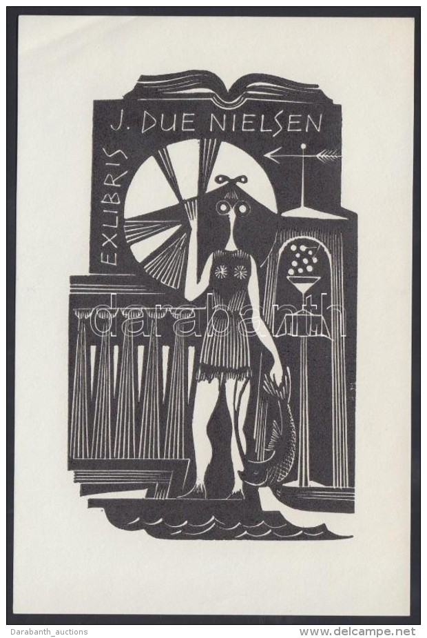 Du&scaron;an Janou&scaron;ek (1928-1966): Ex Libris Nielsen. Fametszet, Papír, Jelzett, 10&times;6 Cm - Altri & Non Classificati