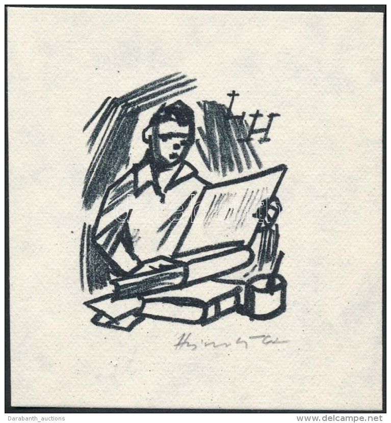 Hlinovsky Stanislav (1924-1994) : Ex Libris LH. Litográfia, Papír, Jelzett, 5&times;4 Cm - Andere & Zonder Classificatie