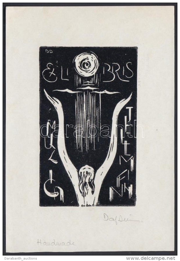 Dafinel Duinea (1921-1998): Ex Libris Tellmann. Linó, Papír, Jelzett, 9&times;6 Cm - Altri & Non Classificati