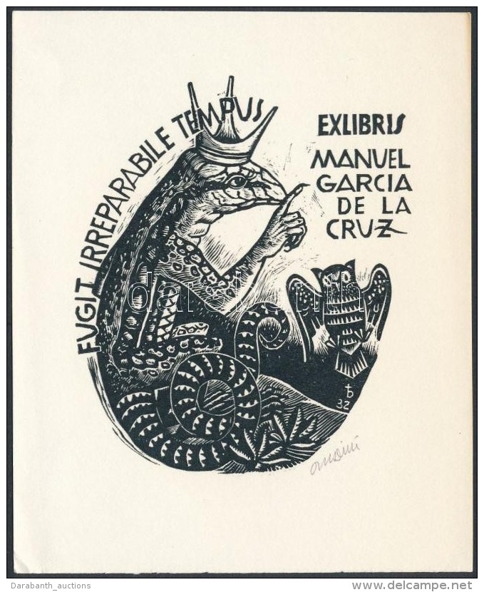 Oriol Maria Divi (1924-2013): Ex Libris Manuel Garcia De La Luz. Fametszet, Papír, Jelzett A Dúcon,... - Andere & Zonder Classificatie