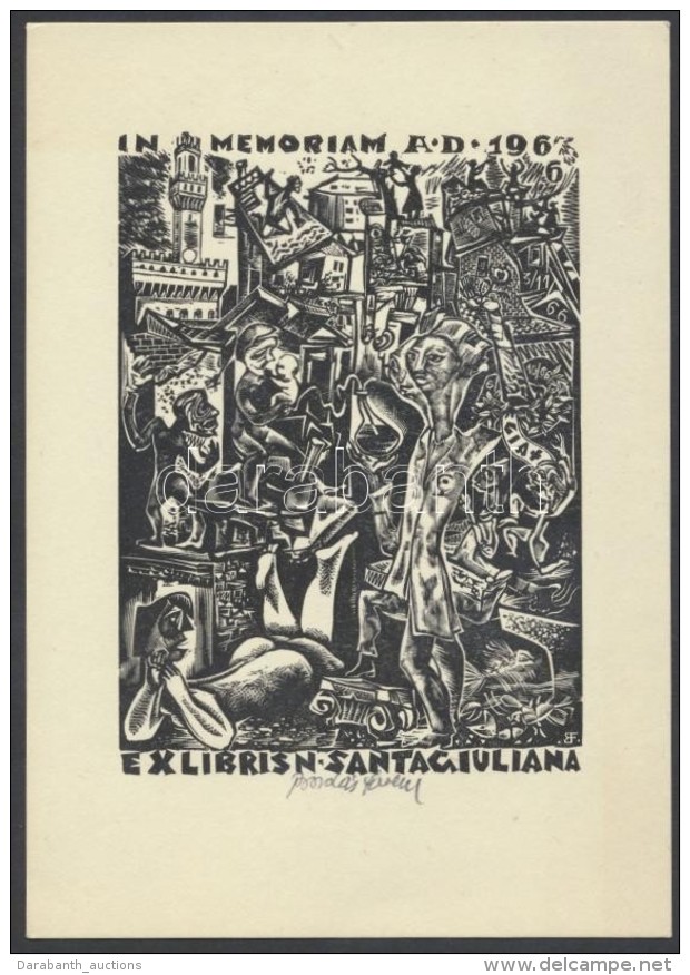 Bordás Ferenc (1911-1982) : Ex Libris, Fametszet, Papír, Jelzett, 11x7cm - Andere & Zonder Classificatie