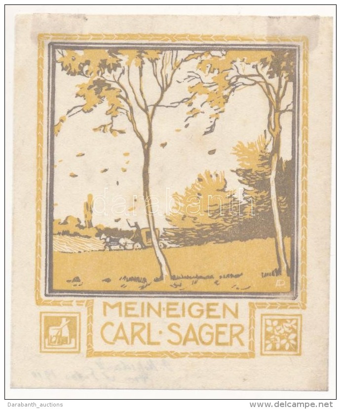 Alfred Peter (1877-1959): Ex Libris Carl Sager.  Színes Fametszet, Papír, Jelzett A Dúcon,... - Andere & Zonder Classificatie