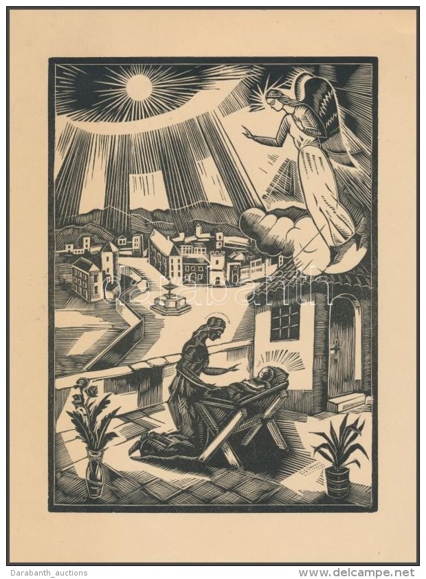 Conrad Gyula (1877-1959): Születés, Fametszet, Papír, Jelzés Nélkül,... - Sonstige & Ohne Zuordnung