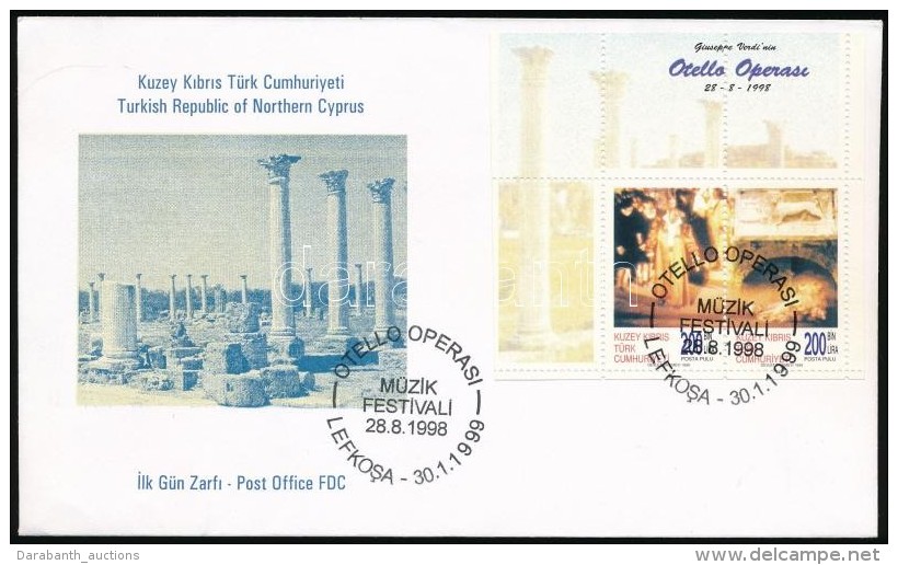 1999 'Othello' A Zenei Fesztivál 1998, Nicosia (LefkoÅŸa) Blokk Mi 18 FDC-n - Sonstige & Ohne Zuordnung