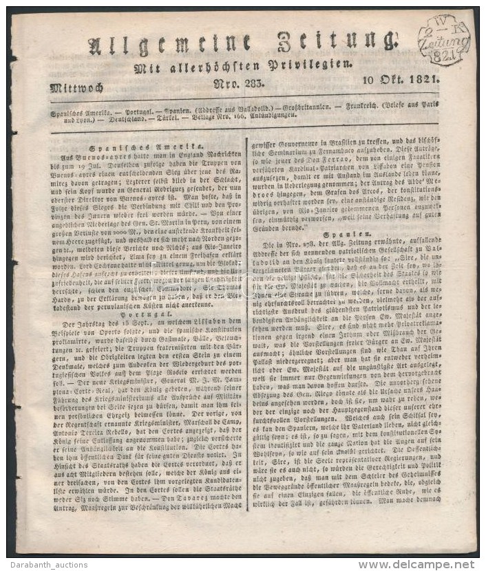 1821 Allgemeine Zeitung Szignettával - Otros & Sin Clasificación