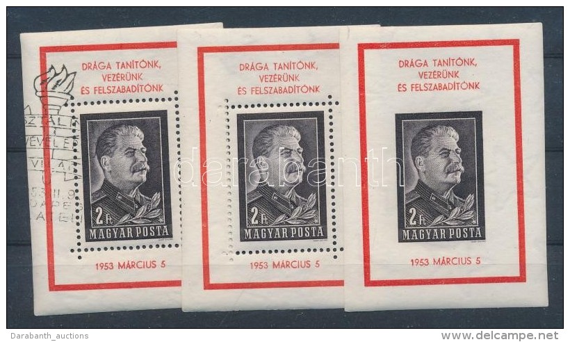 ** O 1953 Sztálin 3 Db Blokk: Fogazott + Vágott + Pecsételt (50.000) - Andere & Zonder Classificatie