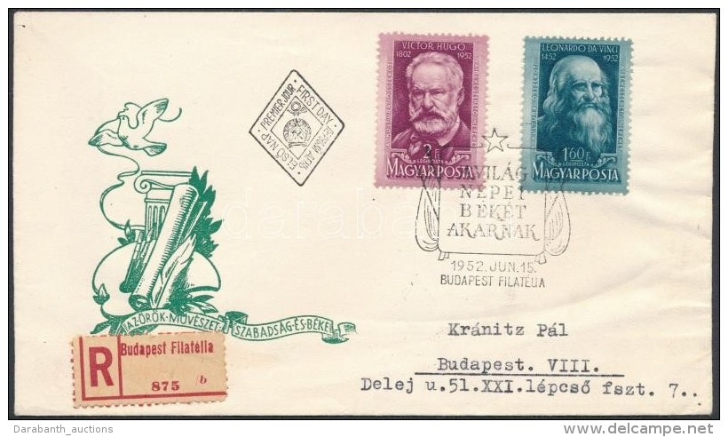 1952 Leonardo Da Vinci és Victor Hugo Sor Ajánlott FDC-n - Andere & Zonder Classificatie