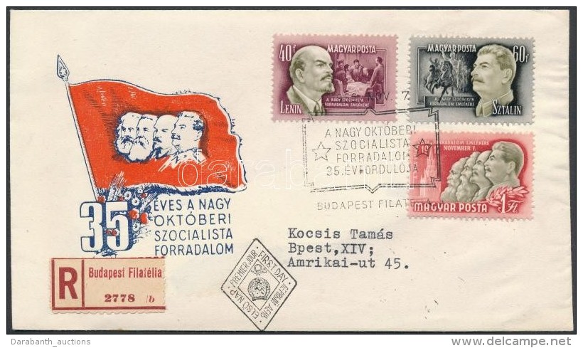 1952 Nagy Októberi Szocialista Forradalom (III.) Sor Ajánlott FDC-n - Altri & Non Classificati