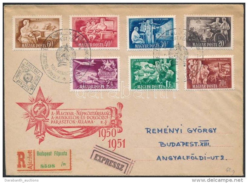 1951 Az ötéves Terv Eredményei Sor Expressz Ajánlott FDC-n - Altri & Non Classificati