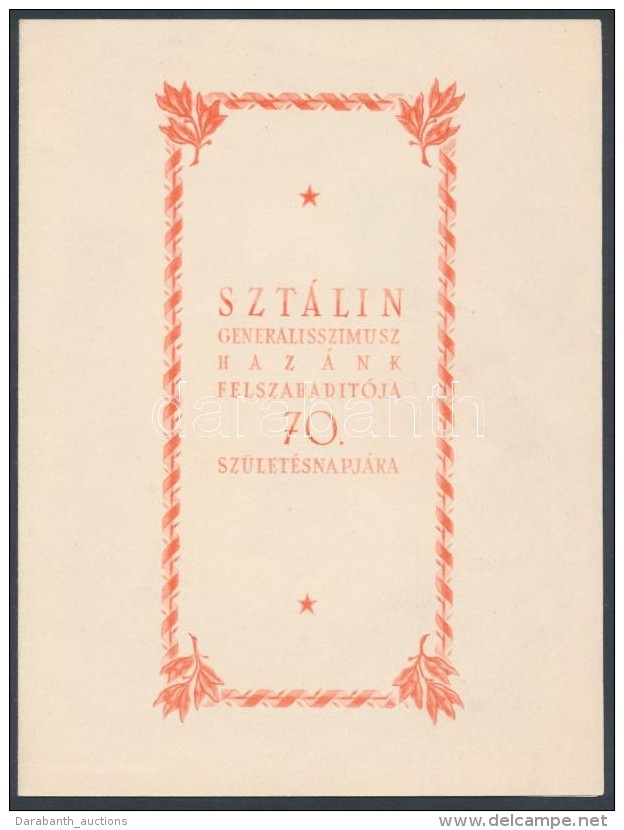 1949 Sztálin Vágott Sor Emléklapon - Andere & Zonder Classificatie