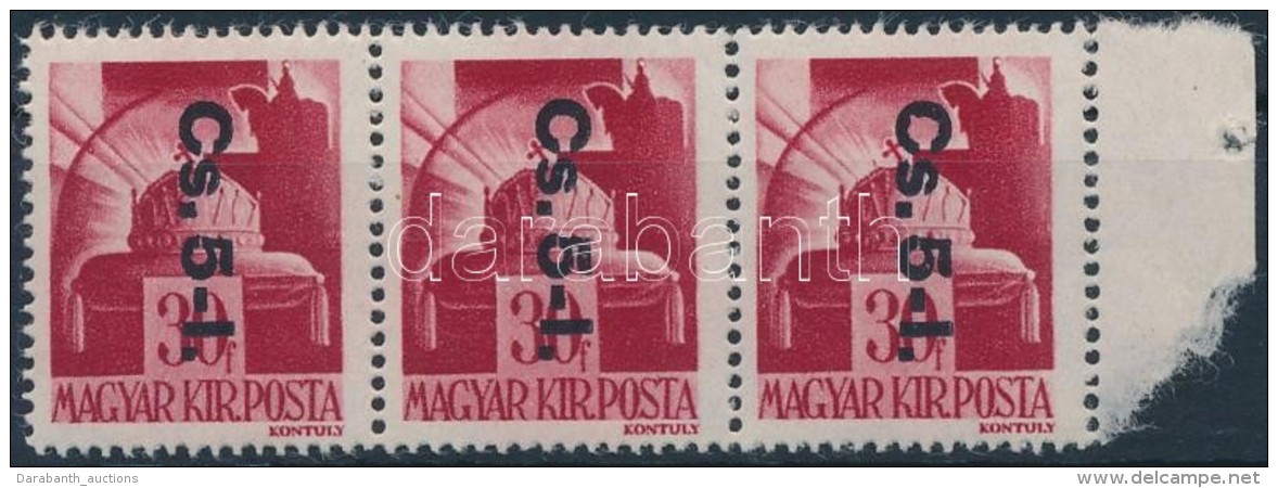 ** 1946 BetÅ±s Cs.5-I Visszavont Csomagbélyeg ívszéli Hármascsík (24.000) - Altri & Non Classificati