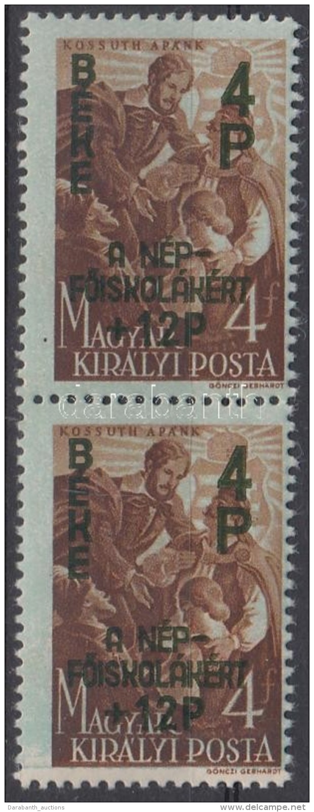 ** 1945 Béke 4P FüggÅ‘leges Pár Hiányos Alapnyomattal - Altri & Non Classificati