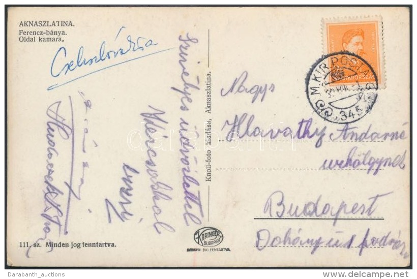 1939 Képeslap Aknaszlatina / Postcard 'M.KIR.POSTA 345' - Budapest - Andere & Zonder Classificatie