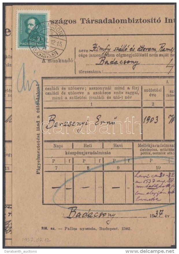 1937 Arcképek 10f TB BejelentÅ‘ Lapon - Andere & Zonder Classificatie