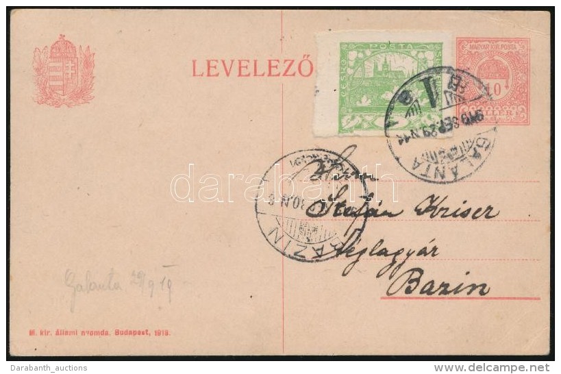 1919 Díjjegyes LevelezÅ‘lap Csehszlovák Bélyeggel Kiegészítve  / PS-card With... - Andere & Zonder Classificatie