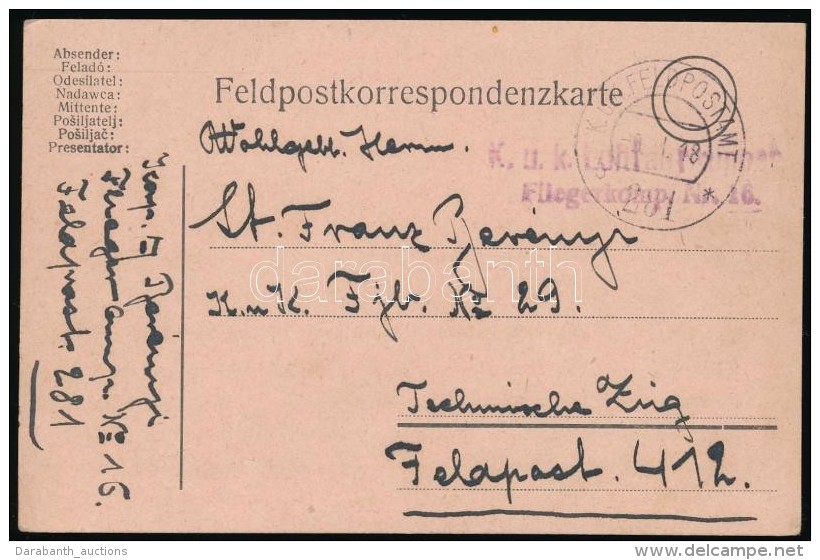 1918 Tábori Lap / Field Postcard 'K.u.k. Luftfahrtruppen Fliegerkompagnie Nr. 16.' + 'FP 281' - Andere & Zonder Classificatie