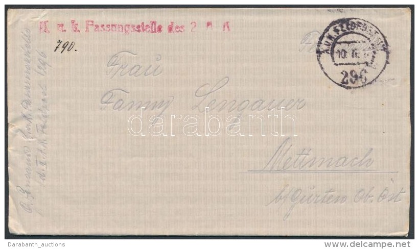 1917 Tábori Posta Levél / Field Cover 'K.u.k. Fassungsstelle Des 2. A' + 'FP 296' - Andere & Zonder Classificatie