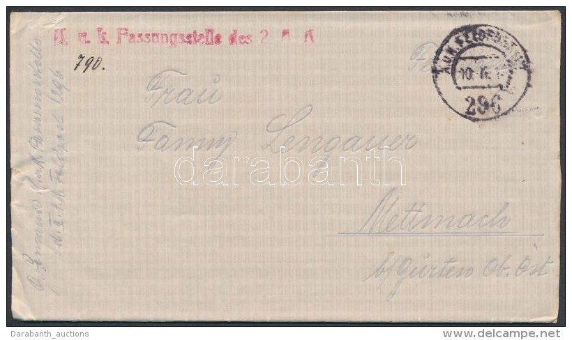 1917 Tábori Posta Levél / Field Cover 'K.u.k. Fassungsstelle Des 2. A' + 'FP 296' - Altri & Non Classificati