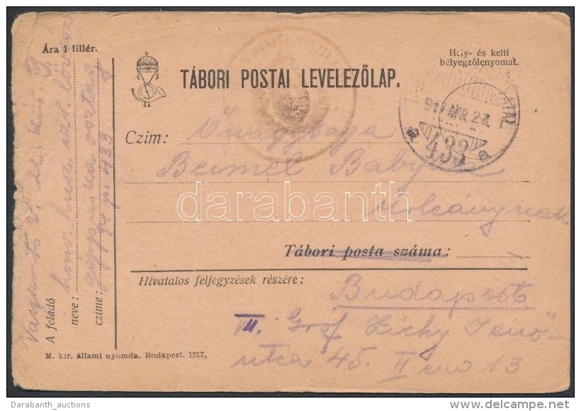 1917 Tábori Posta LevelezÅ‘lap / Field Postcard 'HONVÉD HUSZÁR EZRED' + 'TP 433 A' - Andere & Zonder Classificatie