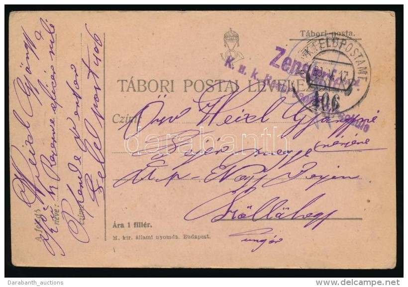 1917 Tábori Posta LevelezÅ‘lap / Field Postcard 'K.u.k. Reserveoffizierschule' + 'FP 406' - Andere & Zonder Classificatie