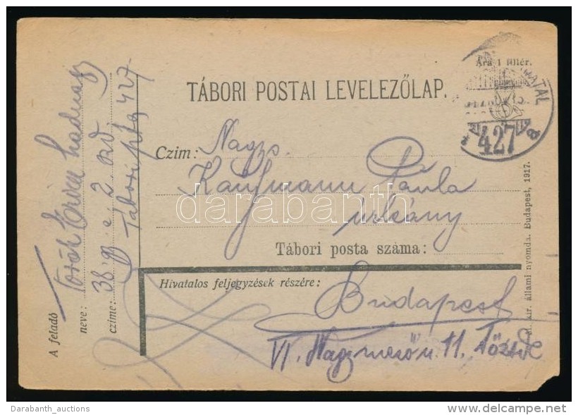 1917 Tábori Posta LevelezÅ‘lap / Field Postcard 'TP 427 A' - Andere & Zonder Classificatie