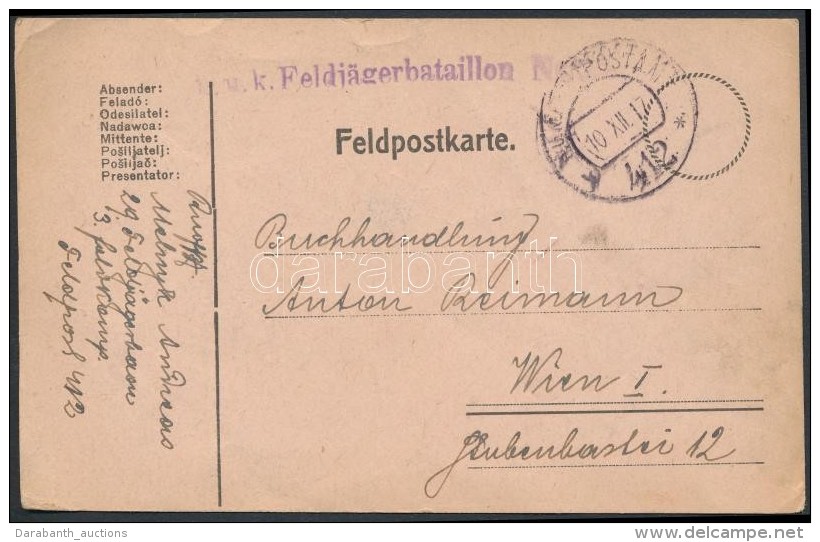 1917 Tábori Posta LevelezÅ‘lap 'K.u.k. Feldjägerbataillon' + 'FP 412 B' - Sonstige & Ohne Zuordnung