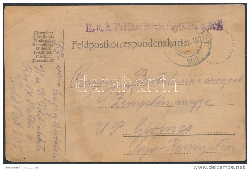 1916 Tábori Posta LevelezÅ‘lap / Field Postcard 'K.u.k. Feldhaubitzbatterie' + 'FP 205' - Altri & Non Classificati