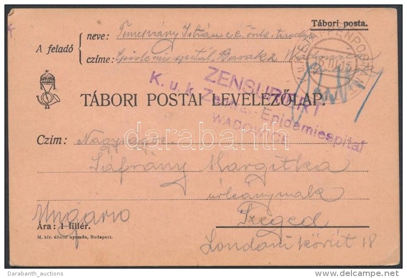 1915 Tábori Posta LevelezÅ‘lap / Field Postcard 'K.u.k. Zentral-Epidemiespital WADOWICE' + 'EP 141' - Andere & Zonder Classificatie