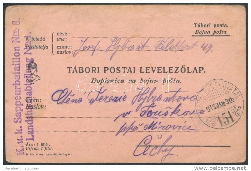 1915 Tábori Posta LevelezÅ‘lap / Field Postcard 'K.u.k. Sappeurbataillon Nr.8. Landsturmabteilung Nr.1.' +... - Altri & Non Classificati