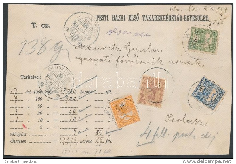 1908 Pénzeslevél ElÅ‘lap 5,88K Bérmentesítéssel Közte 1900 Turul 5K /... - Andere & Zonder Classificatie