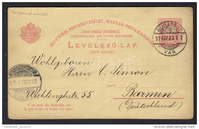 1897. 5kr Díjjegyes Válaszos LevelezÅ‘lap Barmenbe, A Válaszlap Használatlan / 5kr... - Altri & Non Classificati