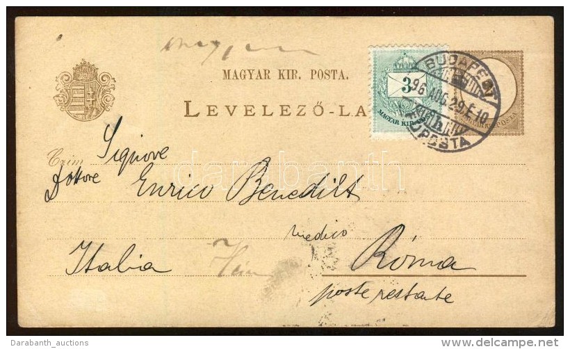 1896 Díjkiegészített Díjjegyes LevelezÅ‘lap  Rómába / PS-card With... - Andere & Zonder Classificatie