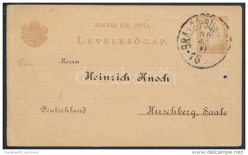 1888 Díjjegyes LevelezÅ‘lap BRASSÓ - BUDAPEST 16 SZ. Vasúti Bélyegzéssel - Andere & Zonder Classificatie