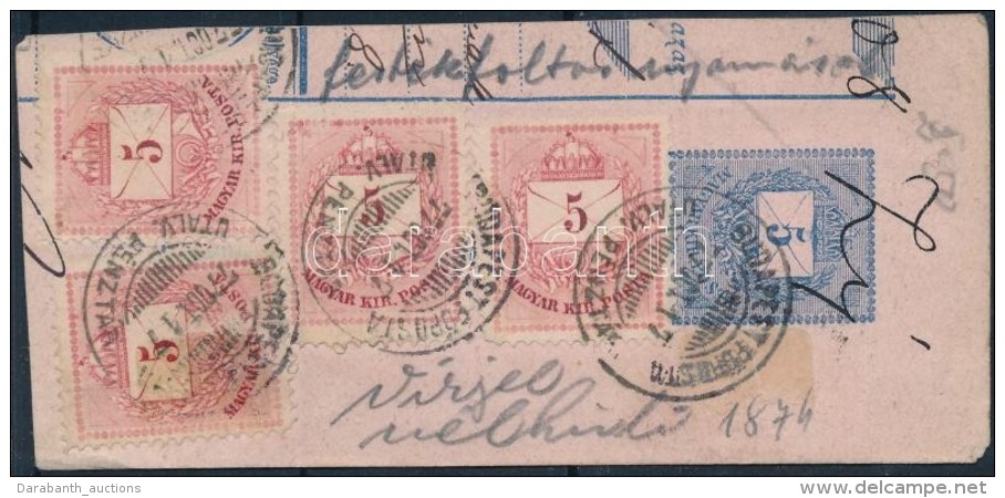 1874 5X5kr 5kr Díjjegyes Kivágáson ,,BUDAPEST FÅPOSTA UTALV. PÉNZTÁR' - Andere & Zonder Classificatie