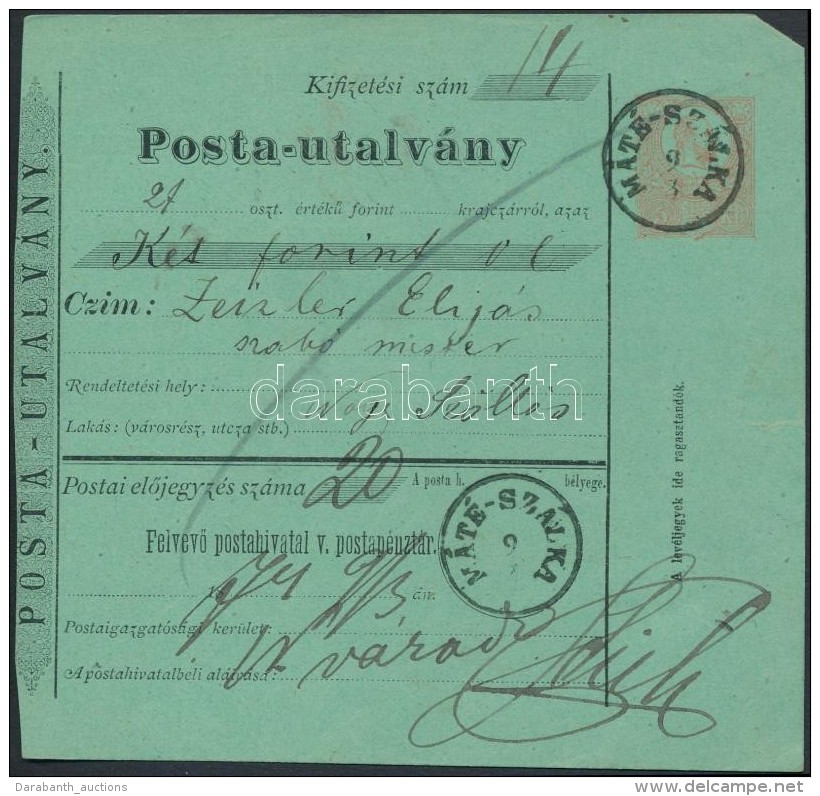 1874 Postautalvány 5kr Díjjeggyel ,,MÁTÉ-SZÁLKA' - Andere & Zonder Classificatie
