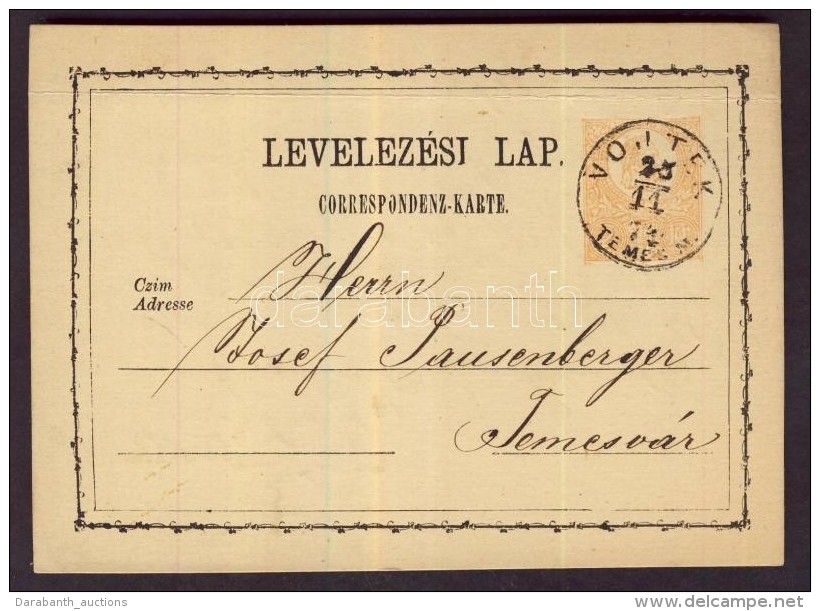 1874 2kr Díjjegyes LevelezÅ‘lap  / PS-card 'VOJTEK/TEMES M.' - 'TEMESVÁR' - Andere & Zonder Classificatie